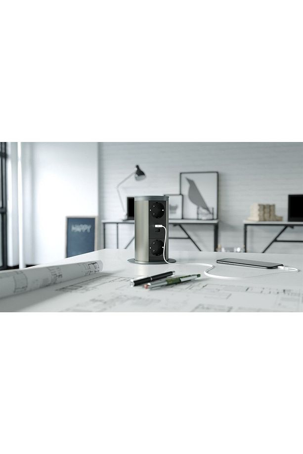 ® tower-line Bas-aç Masaüstü Priz Kutusu Usb - Antrasit - 3