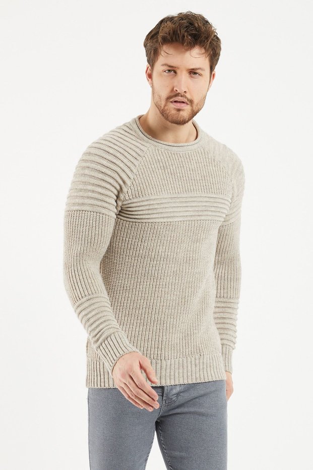 Men's Cream Knitwear Sweater -trzcm28888r07
