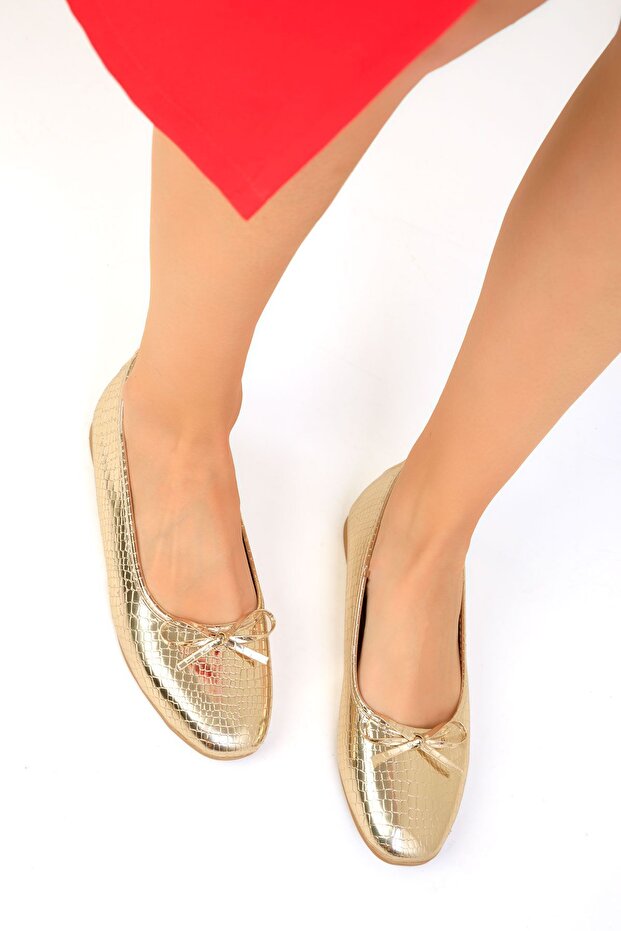 Kígyómintás arany női balerinák – 19456 - 3