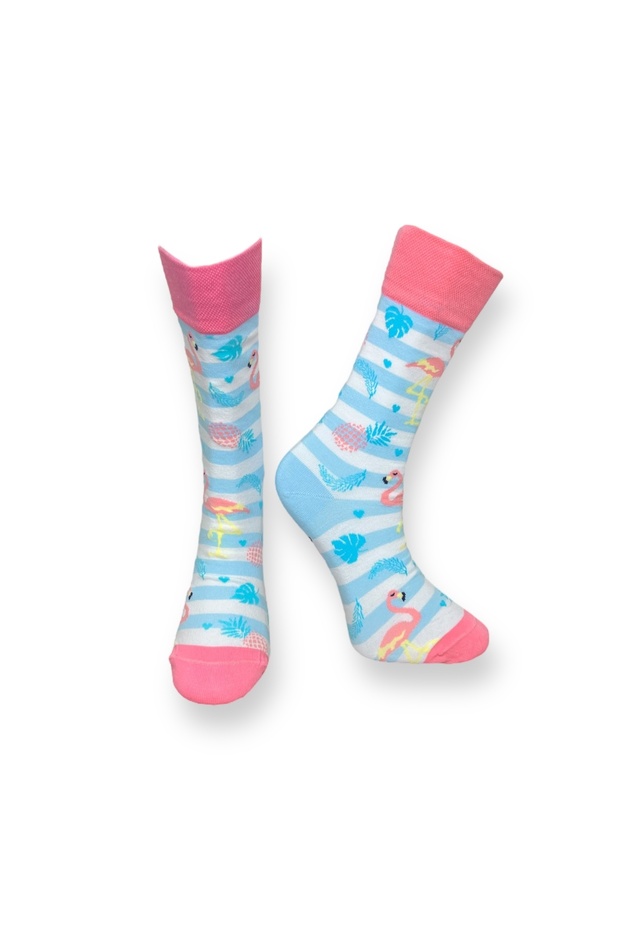 3'lü Renkli Siyah Flamingo Desenli Unisex Esnek Nem Alabilen Pamuklu Soket Çoraplar - 2