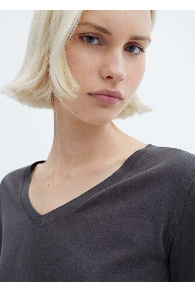 Yıkanmış pamuklu tişört - 5