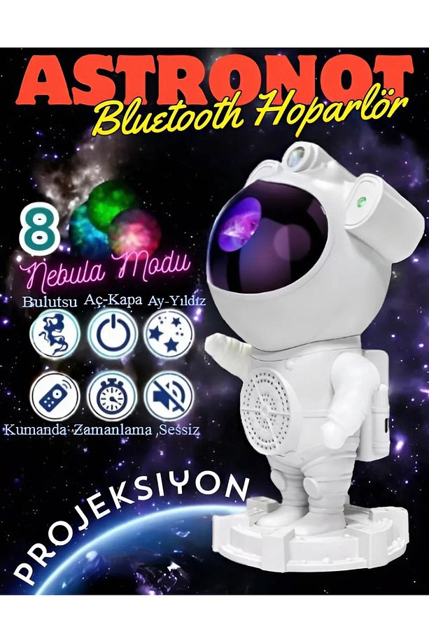 Astronot Bluetooth Hoparlör Projeksiyon Gökyüzü Nebula Zamanlayıcı Galaxy Masa ve Gece Lambası - 1