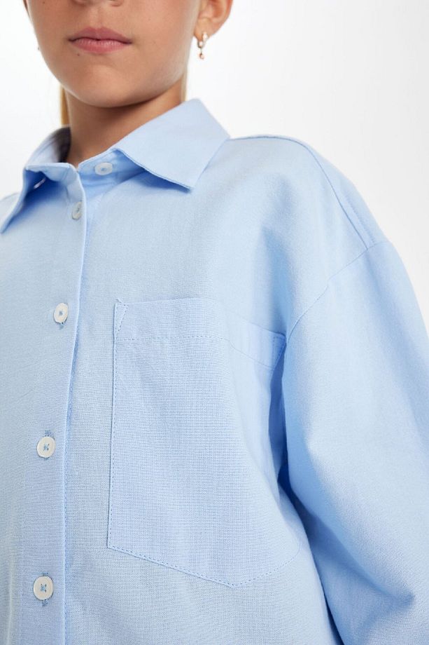 Kız Çocuk Oversize Geniş Kalıp Poplin Uzun Kollu Basic Düz Okul Gömleği C7482a824au - 5