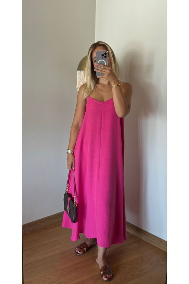 Fuşya askılı elbise - 1