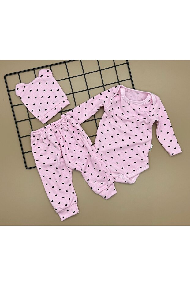 3 Piece Heart and Hat Baby Girl Bodysuit Set, 3-Piece