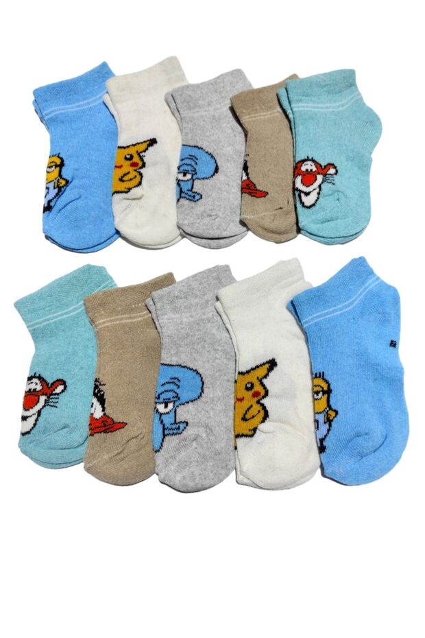 5-6 Years Old Children's Booties Socks with Character Pattern 10 Pairs - 3