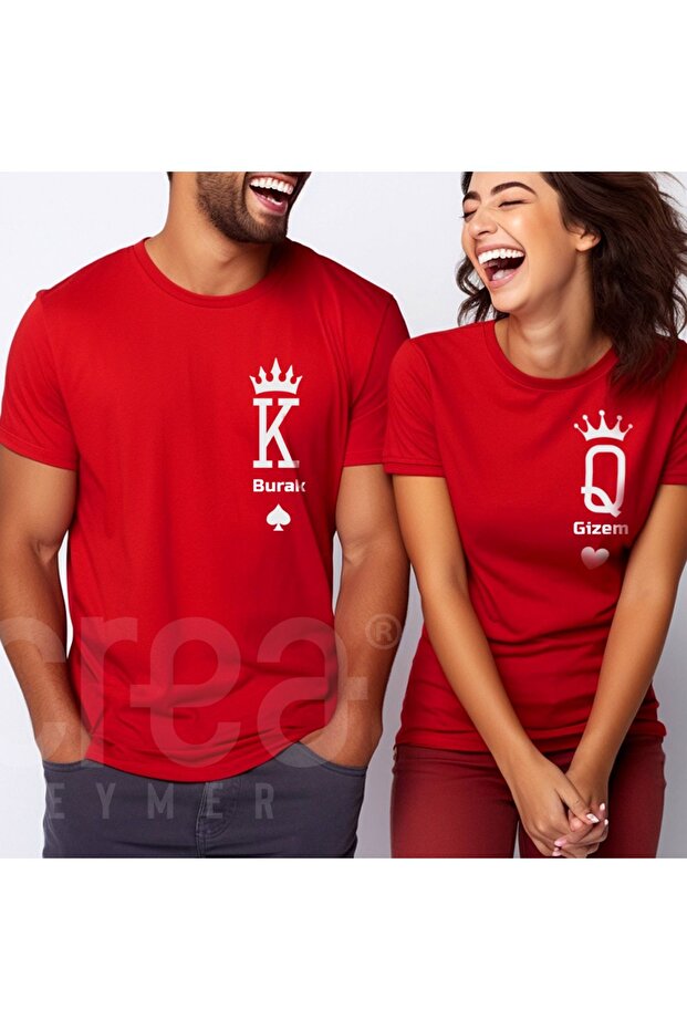 Valentine's Day Couple Combination Personalized Printed Red Valentine's Day T-Shirt