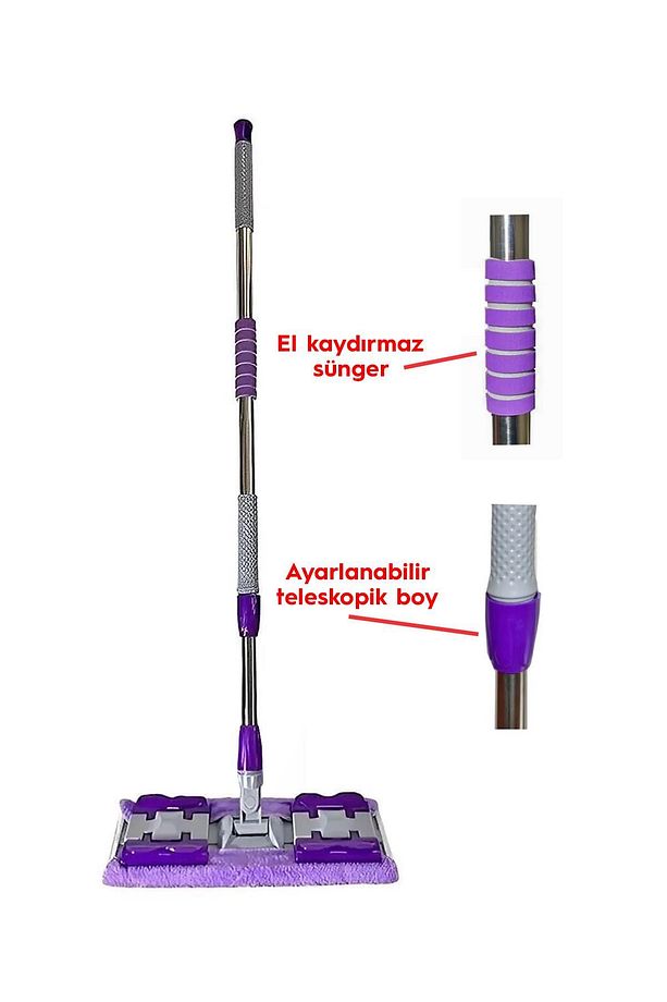Mandallı Mop Mikrofiber Yüzey Temizlik Seti Paspas Yer Duvar Cam Kıskaçlı Klipsli - 4