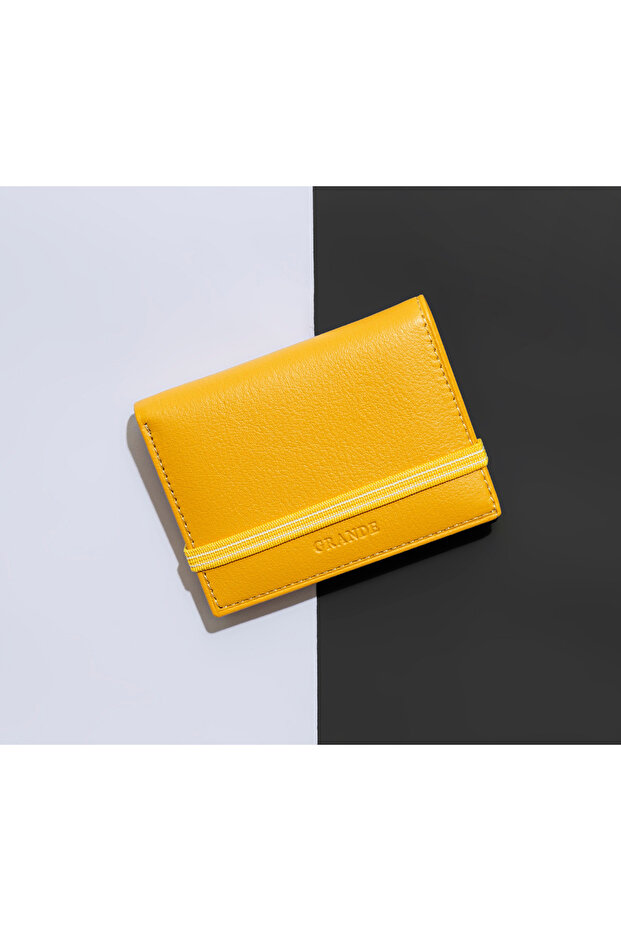 325 Genuine Leather Horizontal Card Holder with Transparent Chamber Arsel Yellow