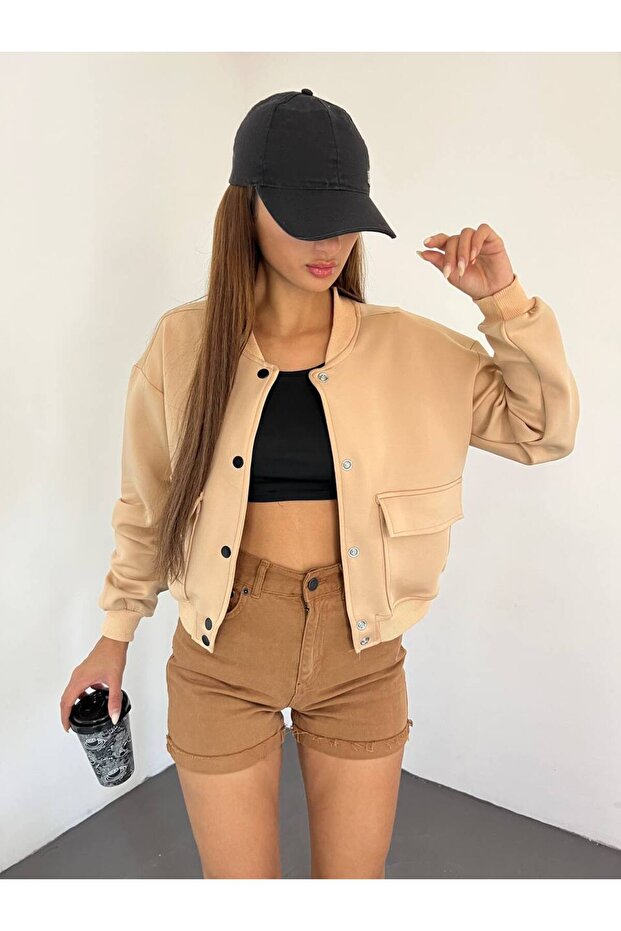 Kadın Dalgıç Kumaş Bomber Ceket - 2