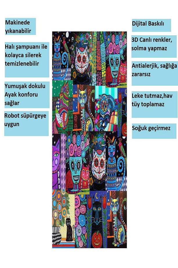 Medusa Desenli Patchwork Kaymaz Taban Yıkanabilir Mutfak Halısı - 2