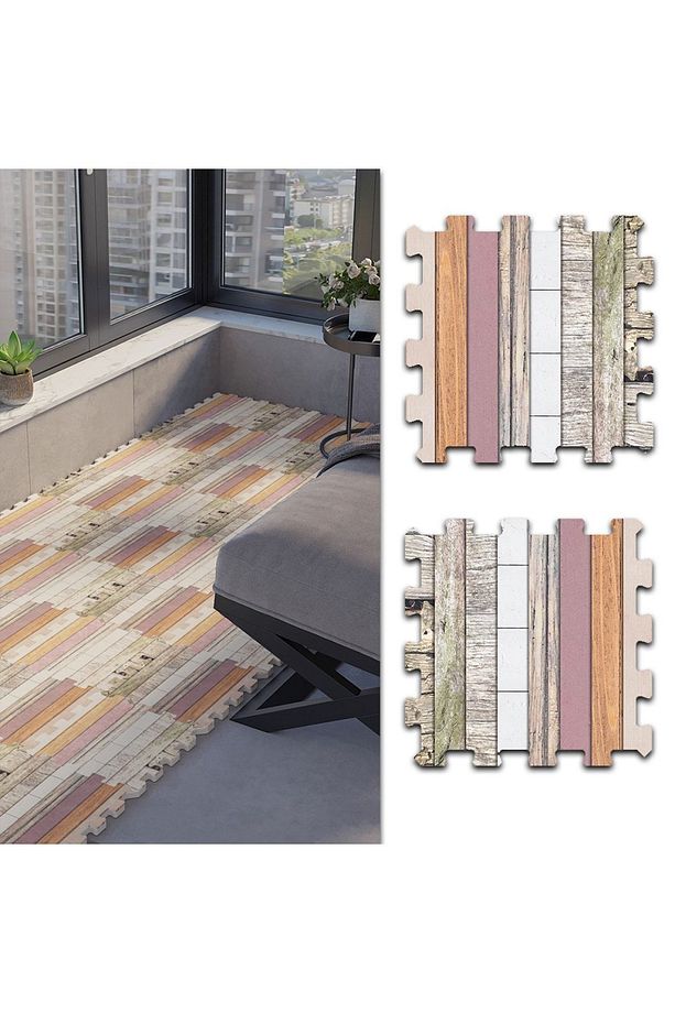 Döşeme Desenli Yıkanabilir Balkon Halısı Thb18b | Yapboz Halı | Puzzle Halı - 1