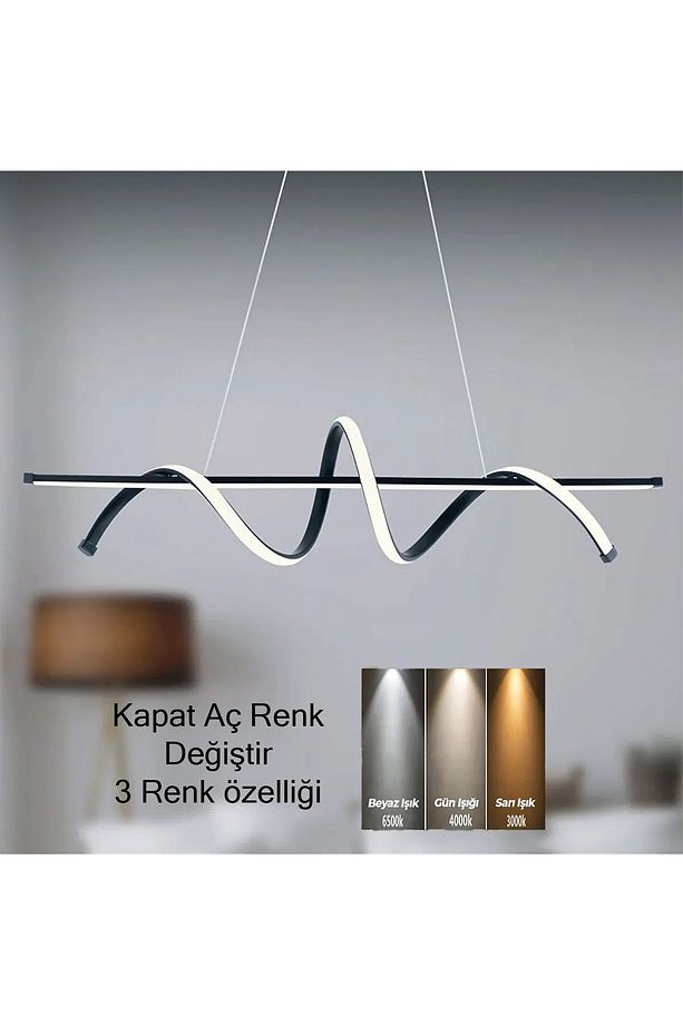 Modern LED Kısılabilir Sarkıt Işık, Siyah 3 Renk Modu ve Mutfak, Yemek Odası - 1