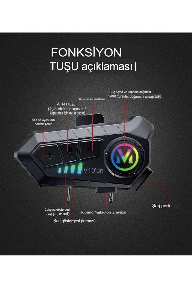 Tek Bağlantılı Su Geçirmez Motosiklet Kask Bluetooth 5.3 Intercoom 1.000mah - 4