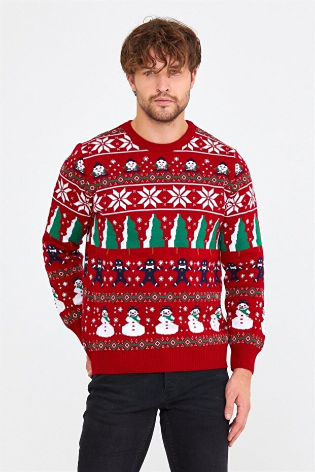 Red Men's Christmas New Year Sweater-noelkzkr32s