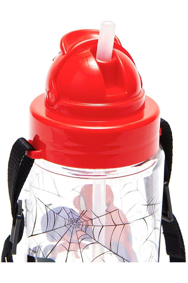 Şeffaf Matara Örümcek Adam Suluğu Spider-Man Matarası 500 ml Suluk Spiderman Resimli Pipetli Askılı - 2