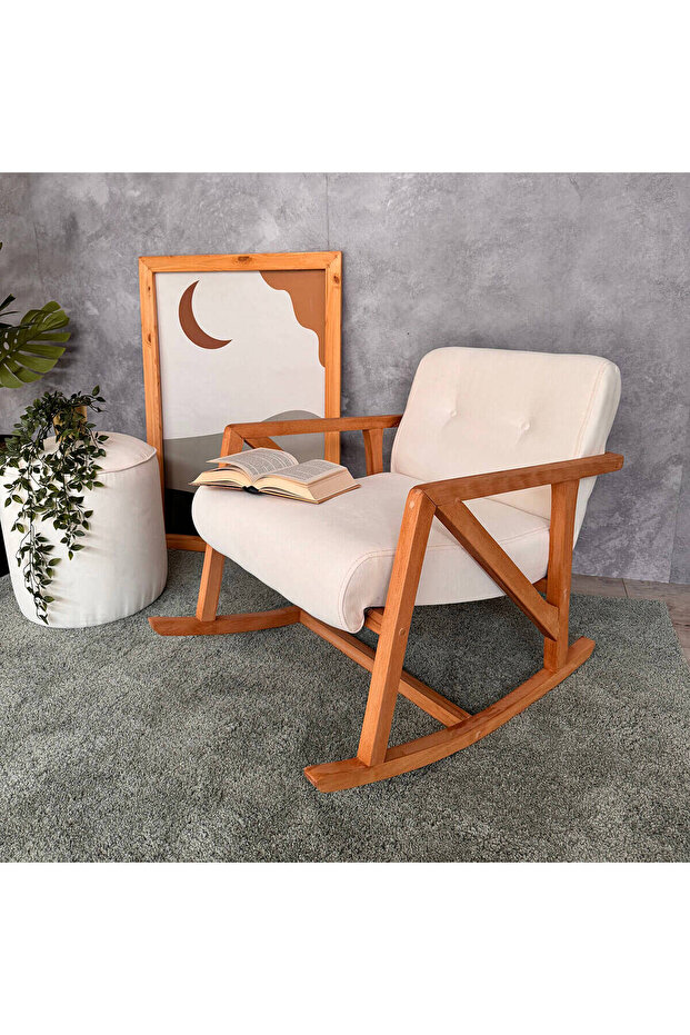 Nini Sallanan Ahşap Berjer | Beyaz - 4