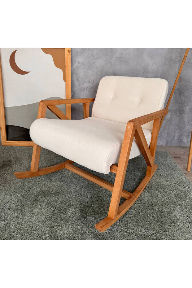 Nini Sallanan Ahşap Berjer | Beyaz - 6