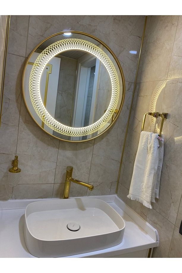 80*80 Varak Lake Boya Sensörlü Ayna Ledli Duvar Aynası Led Işıklı Ayna Yuvarlak Ledli Banyo Aynası - 1