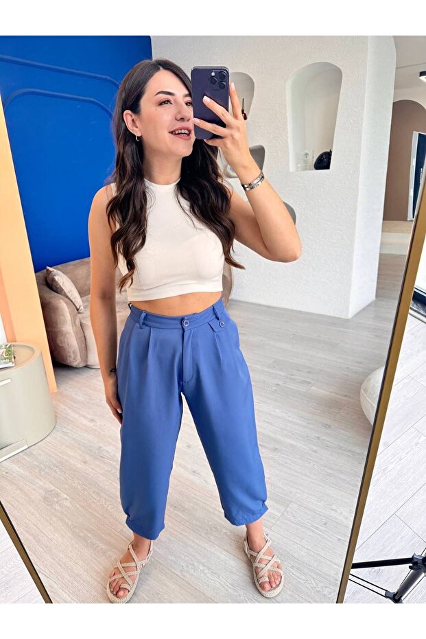 Mavi Paça Detaylı Pantolon - 5