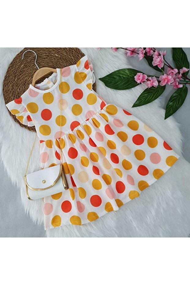 Polka Dot Patterned Crepe Dress and Gift Bag Set for Girls