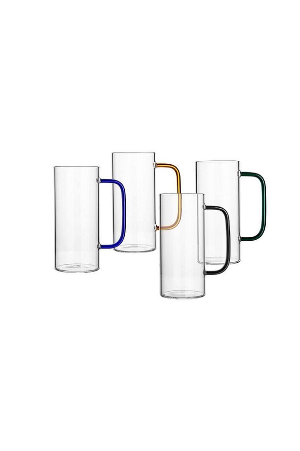 Yeşil Renk Yuvarlak Cam Neskafe, Latte, Kahve Bardak Kulplu Kupa Çeyiz Listesi 400 ml 6 Adet - 4