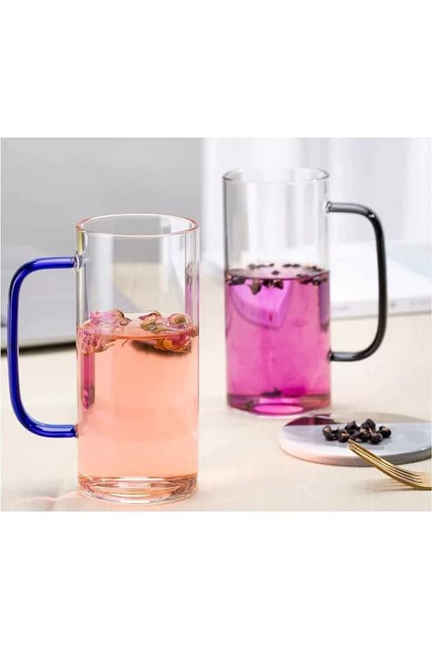 Yeşil Renk Yuvarlak Cam Neskafe, Latte, Kahve Bardak Kulplu Kupa Çeyiz Listesi 400 ml 6 Adet - 3