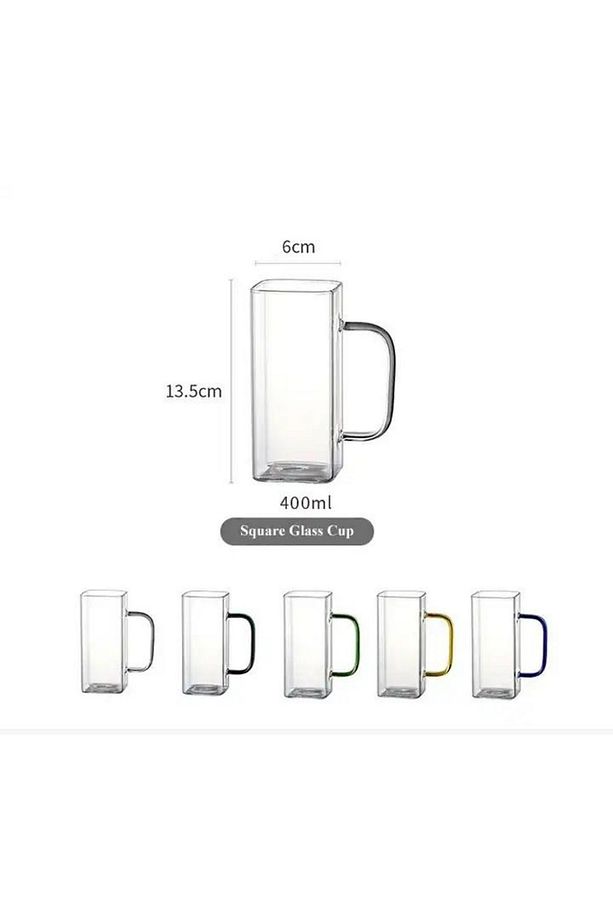 Kare Cam Füme Kulplu Latte Meşrubat Nescafe Süt Su Bardağı Çeyiz Listesi 350ml 6 Adet - 5