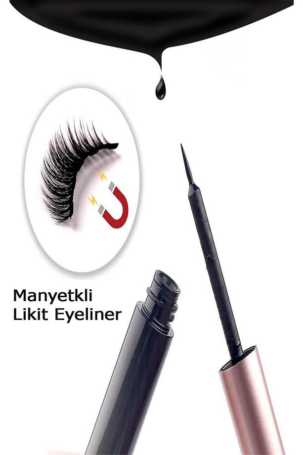 Gerçek Görünümlü 3 Çift Manyetik Kirpik Manyetik Eyeliner Cımbız Seti - 5