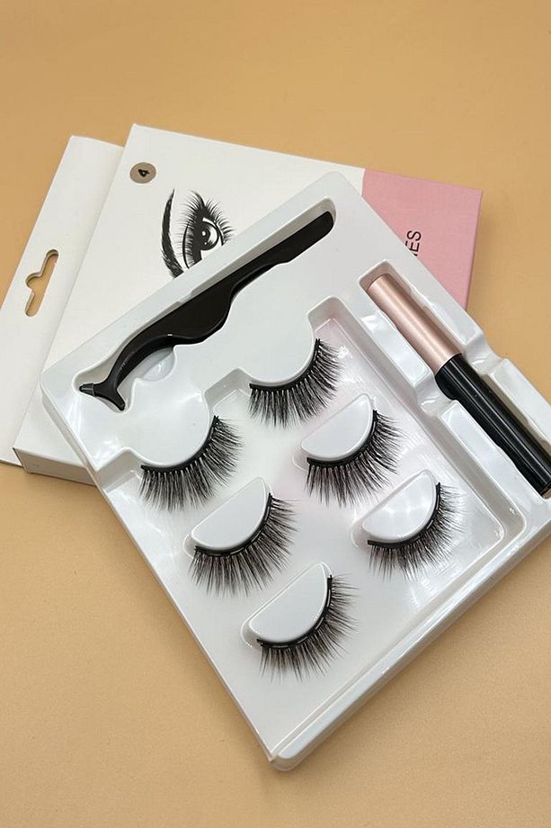 Gerçek Görünümlü 3 Çift Manyetik Kirpik Manyetik Eyeliner Cımbız Seti - 1