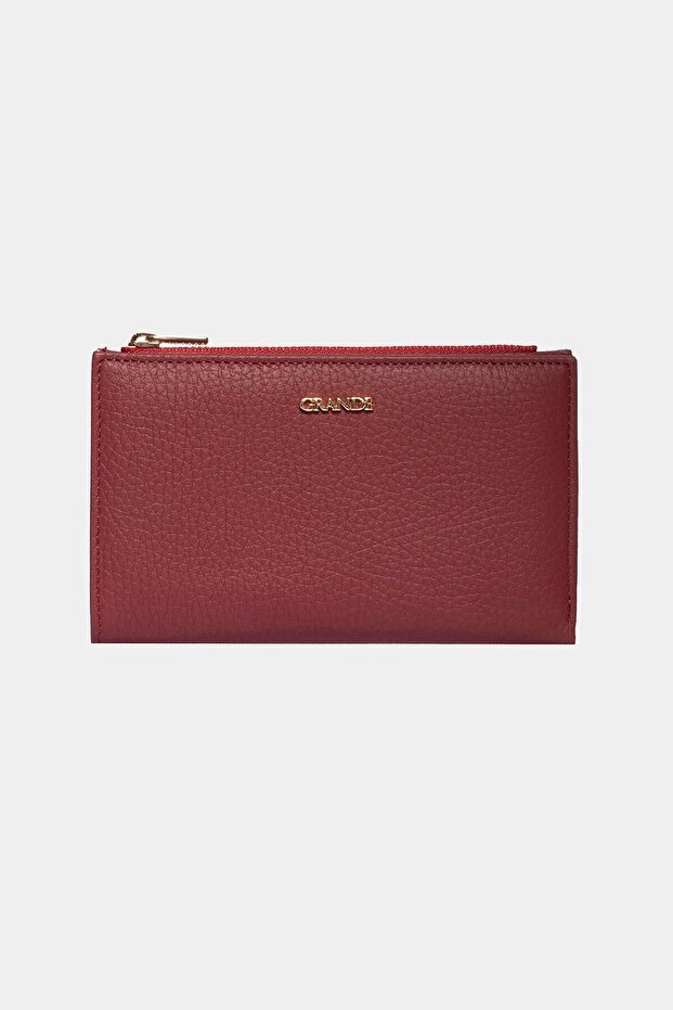2804 Genuine Real Leather Zippered Women's Wallet Flother Burgundy