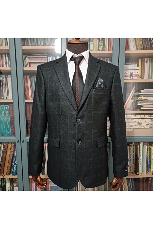 Kışlık Siyah Kareli Ceket - 1