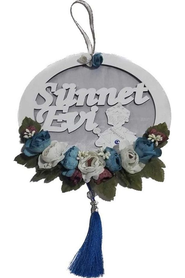 Sünnet Evi Ahşap Kasnak Sünnet Çiçekli Kapı Süsü - 1