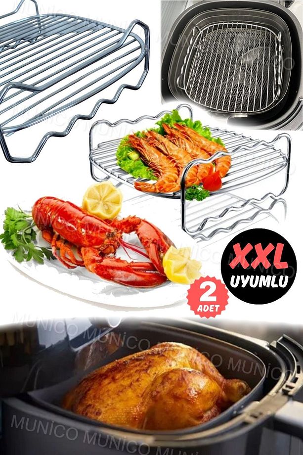 2 Adet Yüksek Sıcaklıklarda Mükemmel Performans: XXL Airfryer Izgara Teli ile Kolay Temizlik - 7