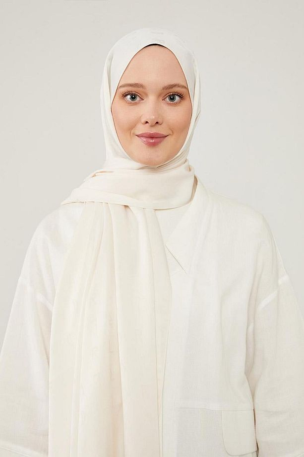 Ekru LVD Baskılı Jakarlı Şal - 1