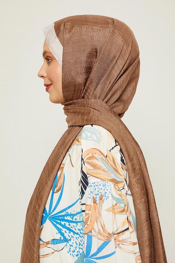 Bej-Kahve Halka Desen Monogram Şal - 3