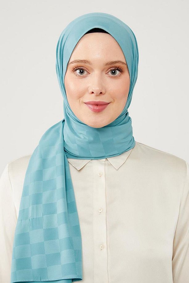 İndigo Dama Desen Jakarlı Elegance Şal - 3