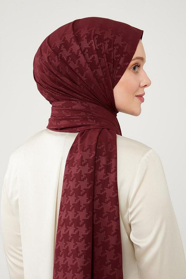 Bordo Jakarlı Puzzle Desen Elegance Şal - 3