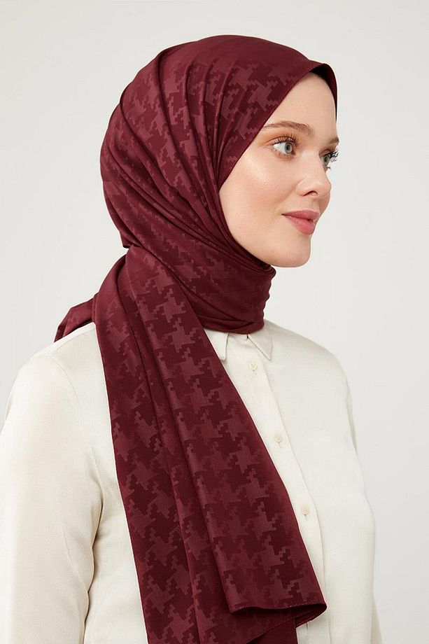 Bordo Jakarlı Puzzle Desen Elegance Şal - 2