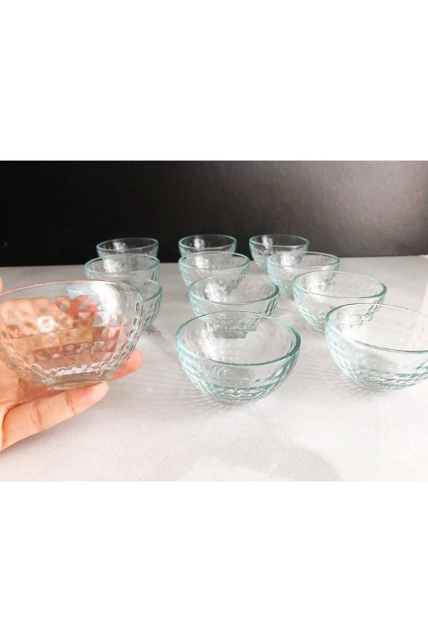 12 Pieces Acacia Glass Mini Sauce Bowl Jam Turkish Delight Bowl Coffee Side Treat Plate Volume 50 ml