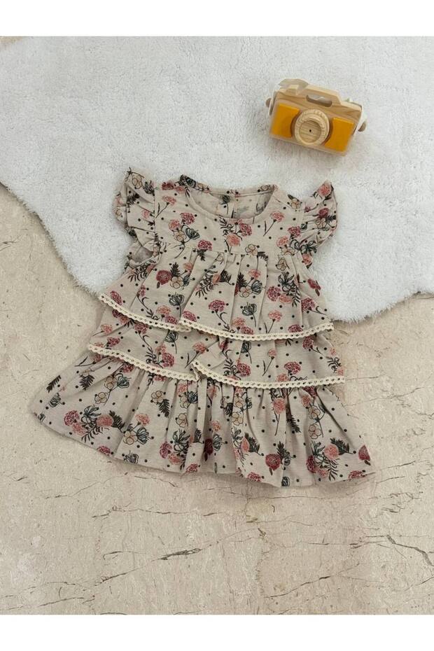 Linen Baby Girl Dress with Ruffled Sleeves