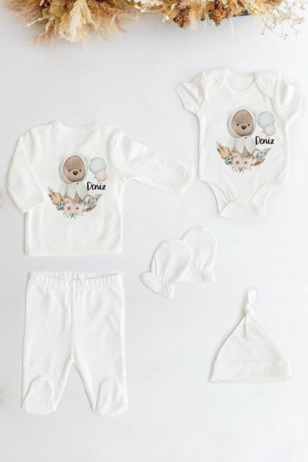 %100 Organik Isme Özel 5li Hastane Çıkışı Alt Üst Takım Set - 1