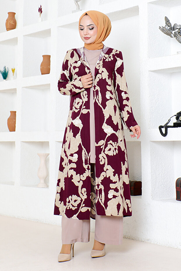 Viscose Patterned Triple Set - 0332BGS895 Plum Vision