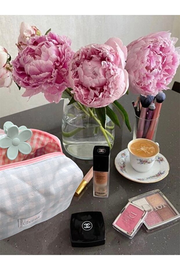 حقيبة مكياج من القماش القطني بالنعناع مقاس كبير - 5