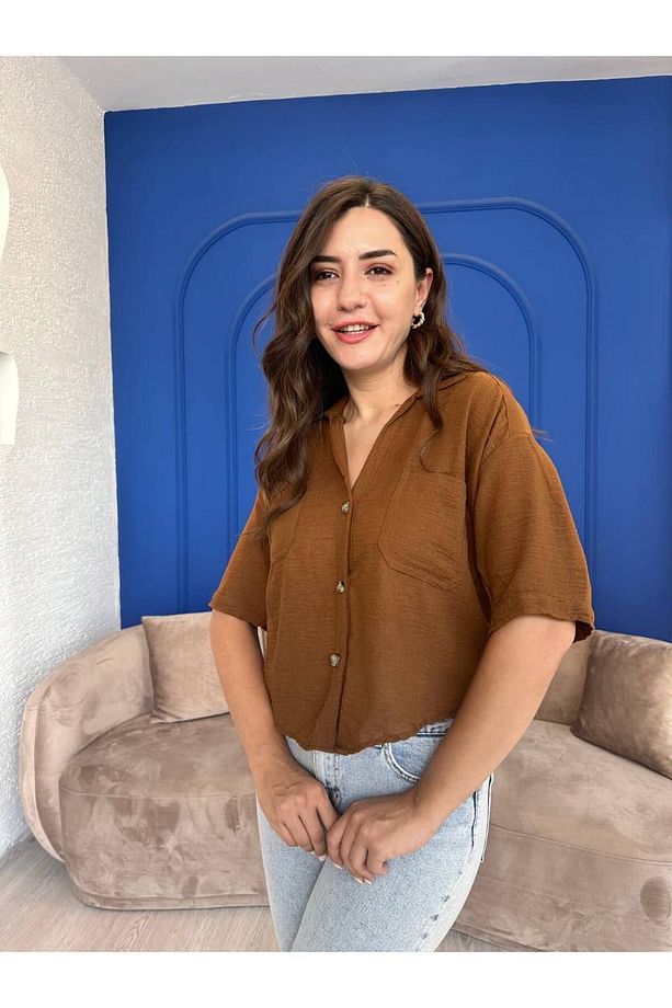 Kahve Cep Detaylı Gömlek - 1
