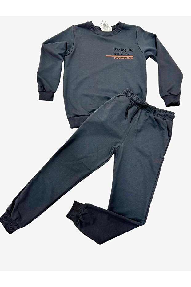 Back Print Detail Tracksuit Set/Sweatshirt Pants Seasonal Set/Crew Neck 2 Thread Men's Set