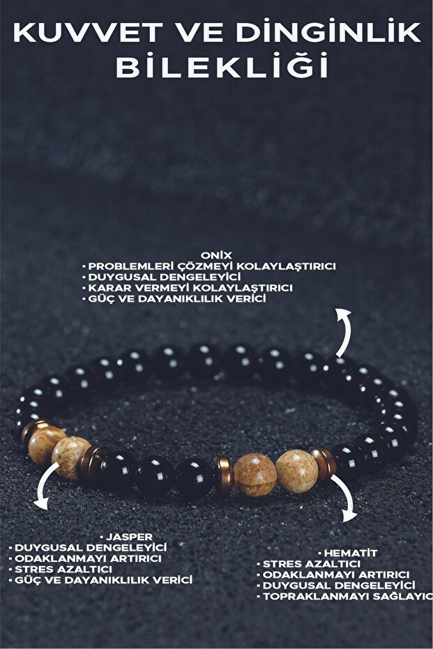 Strength & serenity bracelet - onyx - jasper - hematite - energy & healing combo