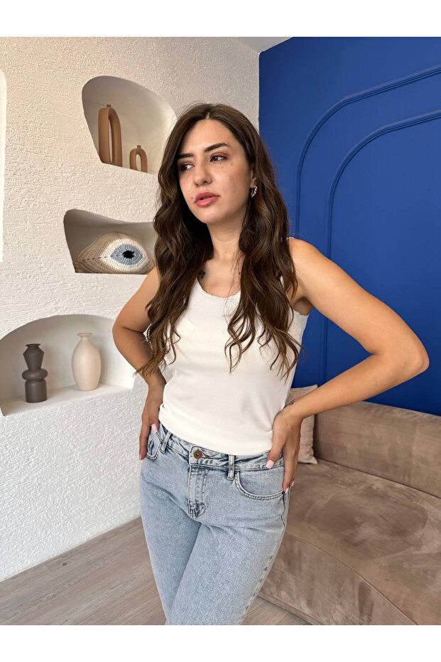 Cream Colored Thin Strap Basic Tank Top - 2