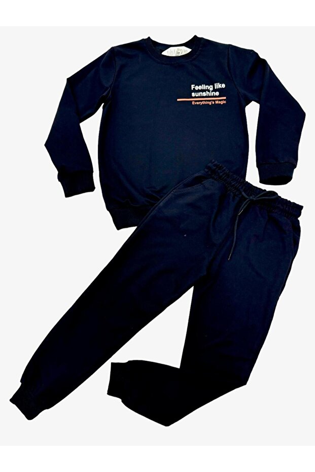 Back Print Detail Tracksuit Set/Sweatshirt Pants Seasonal Set/Crew Neck 2 Thread Men's Set