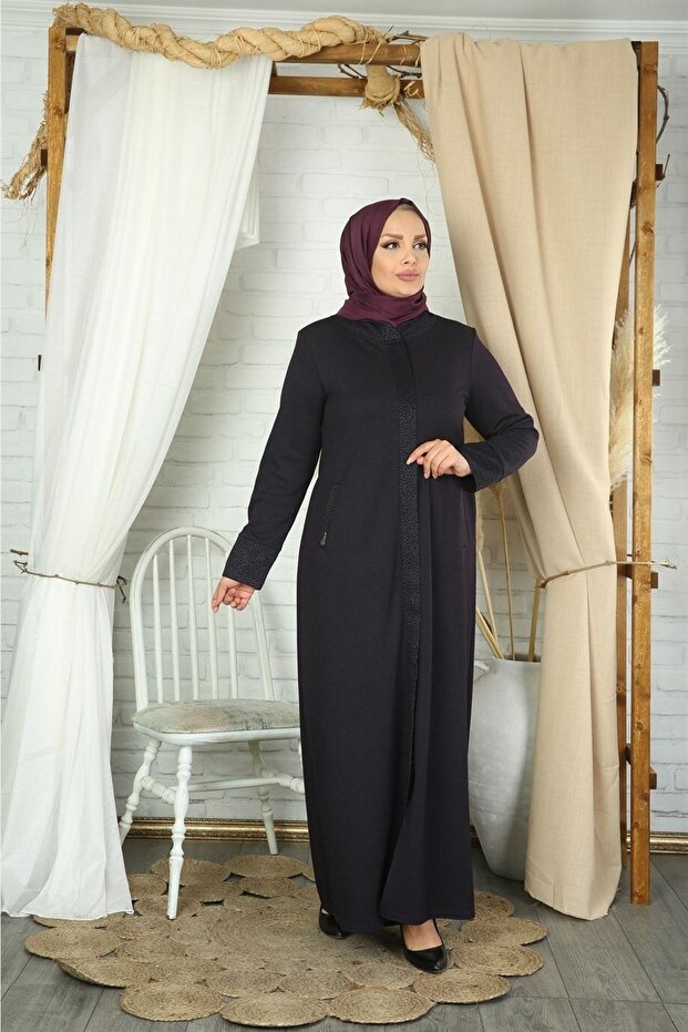 Zippered Plum Coat with Sleeve Detail